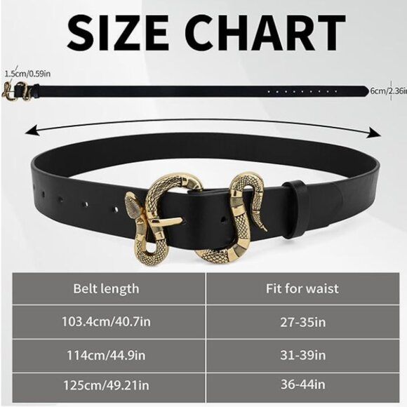 Leather Adjustable Western Snake Buckle Belt - Picture 3 of 5